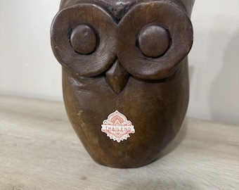 Wooden Owl Thailand Sculpture Vintage