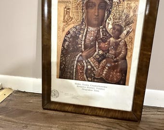 1930 Black Madonna of Częstochowa Print Nr.1498 Church Seal 25x17 Framed
