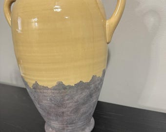 Jarrón grande de cerámica de 37 cm (14,5 pulgadas), esmalte amarillo, textura de cerámica.
