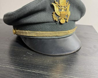 Boné de feltro de pele autêntico vintage de oficial de campo do Exército dos EUA, modelo Flight Ace.