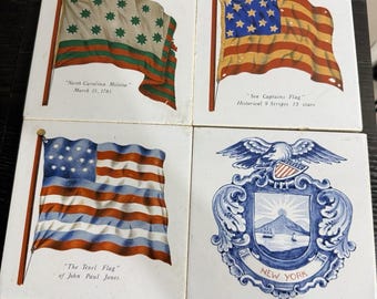 Juego de 4 azulejos decorativos vintage - Banderas de los primeros tiempos de Estados Unidos