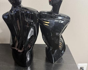Vintage Modernist Art-Deco 80er Jahre Glam Style schwarze Keramik Frauen & Mann Figur