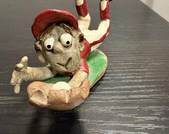 Vintage gjuten komposit baseboll catcher-figur – serietidningsstil