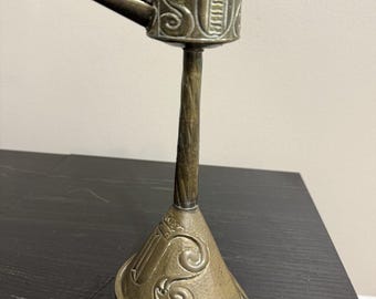 Vintage Brass Chamberstick Oil Lamp w/ Snuffer Wick Tool