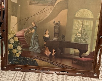 Rzadki antyczny druk autorstwa R. Brownella McGrewa „Morning Melody” w ramie, 34”X27”