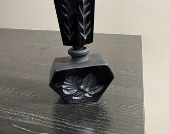 Vintage Carved Glass Perfume Bottle 5”