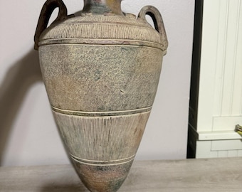 Large 19” Amphora Style Terracotta Vase Urn Aged Patina