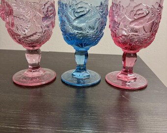 3 Fenton L.G. Wright Madonna Inn Copa de color rosa silvestre azul y rosa iridiscente
