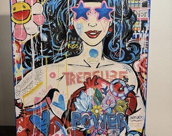 Contemporary Dior Gucci Graffiti Red Acrylic Woman Power Queen Pop Art M.Laguna