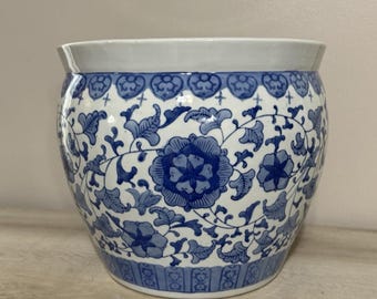 Blau Weißer Chinoiserie Porzellan Übertopf 21cm Breit