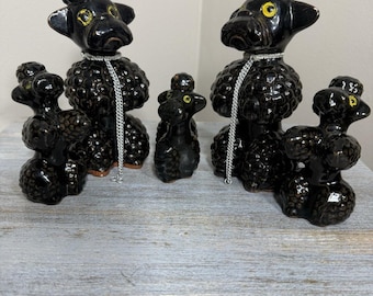 Lote familiar de caniches de cerámica negra vintage
