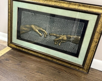Michelangelo Erschaffung Adam Hands Gerahmter Kunstdruck Braun Gold Renaissance