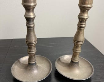 Vintage verzilverde koperen kandelaars – 7,5" – paar – verouderd patina