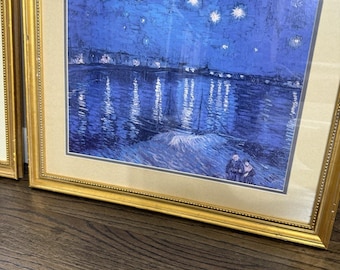 Van Gogh Starry Night Over The Rhone Framed Textured Art Print Gold Frame 22x18