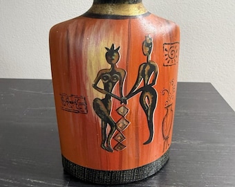 Vintage MCM Afrikanische Tribal Art Keramik Vase Handgemalt