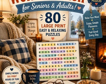 Woordzoekpuzzel 'Cozy Days' voor senioren, 80 puzzels in grote letters (PDF-download)