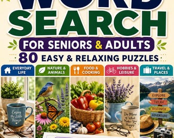 Woordzoekpuzzels in grote letters, 80 makkelijke en ontspannende puzzels, deel 2 (digitale download)