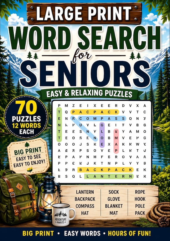 Large Print Word Search for Seniors – 70 Easy Puzzles, Mixed Themes, Relaxing Brain Games