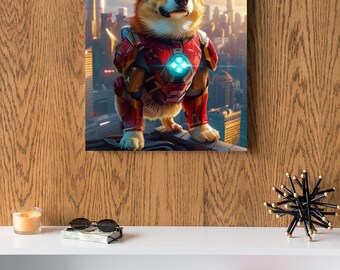 Superhero Corgi Canvas Print, Funny Dog Portrait Wall Art, Dog Dad Gift, Dog Mom Birthday Gift,Comic Book Dog Art, Pet Lover Home Decor