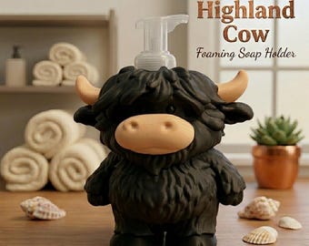 Farmhouse Bathroom Decor Highland Cow Soap Dispenser Holder | Unique 3D Printed Vanity Accessory | Gift for Her