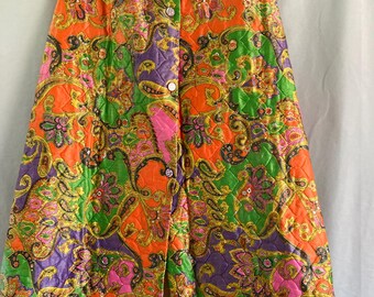 60's Quilted Psychedelic Paisley Maxi Skirt