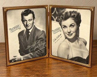 Vintage John Wayne Esther Williams 8x10 Bi-Fold Gold Tone Picture Frame