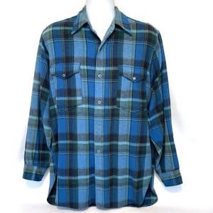 Vintage 60er Jahre Pendleton Board Shirt Herren Large 16 Blau Grün Karo Wolle