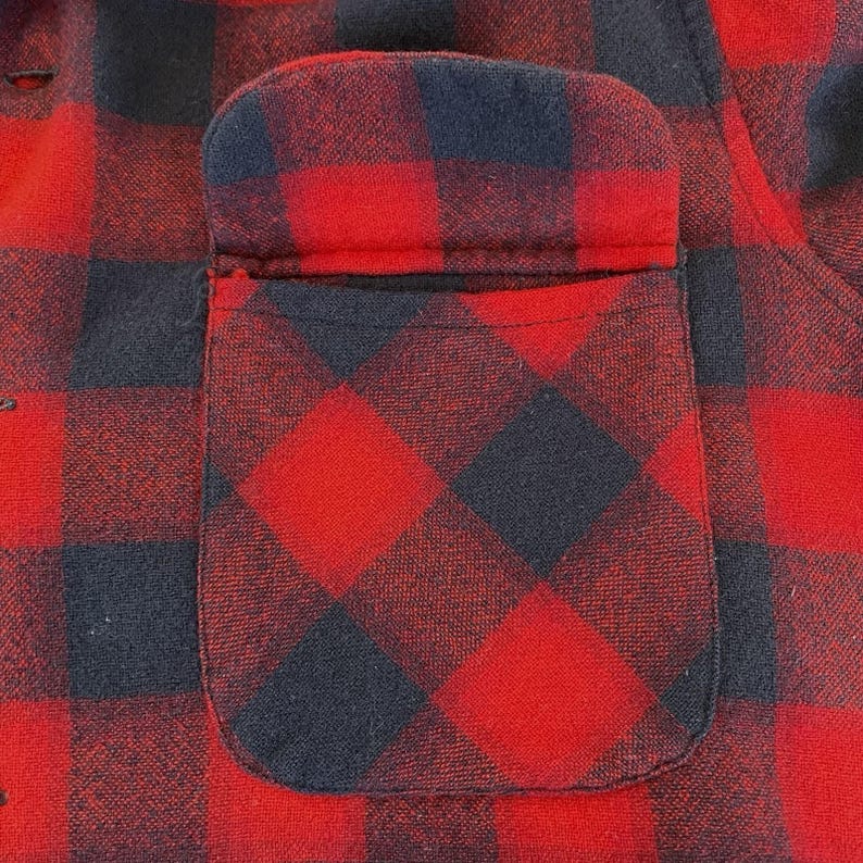 Vintage 60s Pendleton Board Shirt Mens L Red Navy Wool Plaid Loop Collar image 7