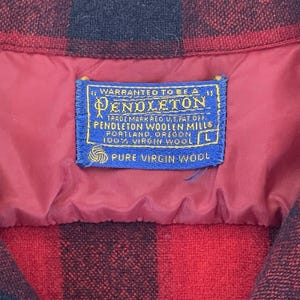 Vintage 60s Pendleton Board Shirt Mens L Red Navy Wool Plaid Loop Collar image 9