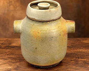 Vintage Studio Pottery Stoneware Lidded Jar Lug Handles Rustic Art Pottery 8"