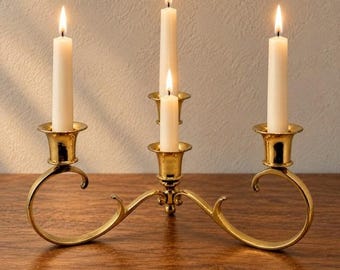 Vintage Brass 4-Light Candelabra Made in India 10" Scroll Candle Holder