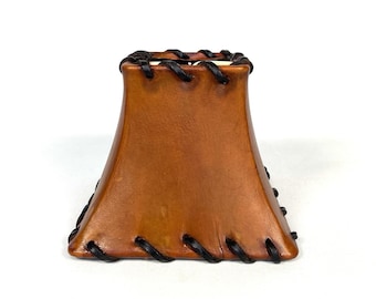 Vintage A Foss Shade Rawhide Leather Laced Clip-On Mini Lampshade Rustic 4"