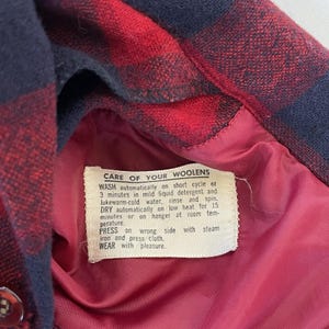 Vintage 60s Pendleton Board Shirt Mens L Red Navy Wool Plaid Loop Collar image 6