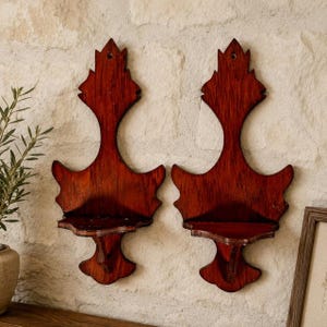 Vintage Pair Rustic Wooden Wall Display Shelves Hanging Accent Ledges 11.5"