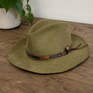 Chapéu estilo western vintage Bailey Jackson Dynafelt em lã, verde sálvia, tamanho 6 7/8.