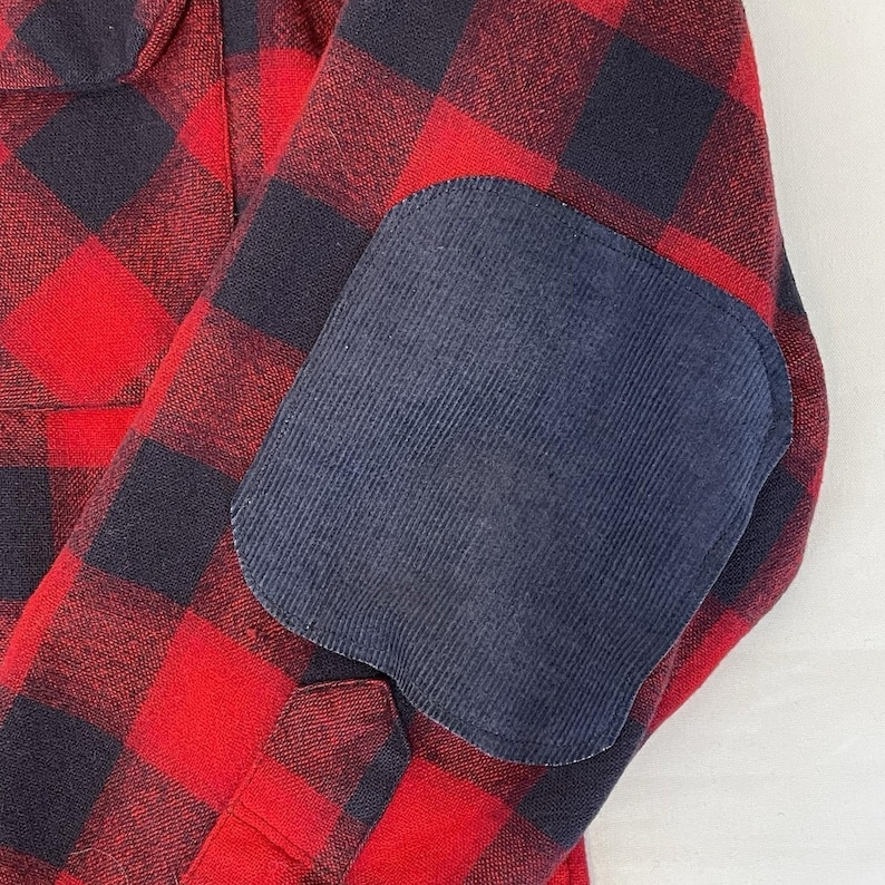 Vintage 60s Pendleton Board Shirt Mens L Red Navy Wool Plaid Loop Collar image 13