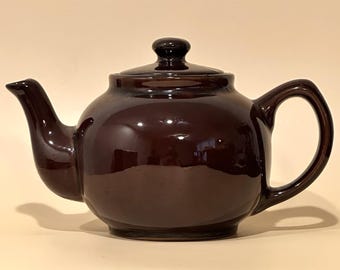 Vintage Brown Glazed Stoneware Teapot 9.5" Lidded Pottery Tea Pot Strainer