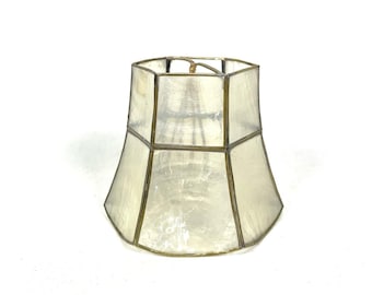 Vintage Capiz Shell Clip-On Lampshade Brass Trim Philippines 4" Mini Shade