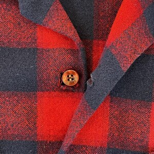 Vintage 60s Pendleton Board Shirt Mens L Red Navy Wool Plaid Loop Collar image 8