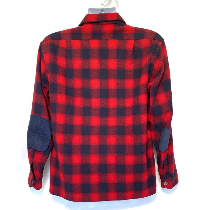 Vintage 60s Pendleton Board Shirt Mens L Red Navy Wool Plaid Loop Collar image 10