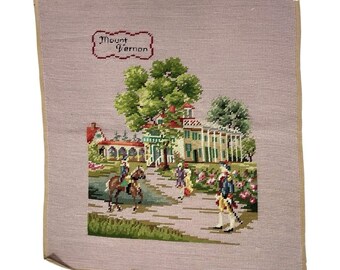 Vintage Mount Vernon Needlepoint Colonial Americana Embroidered Artwork
