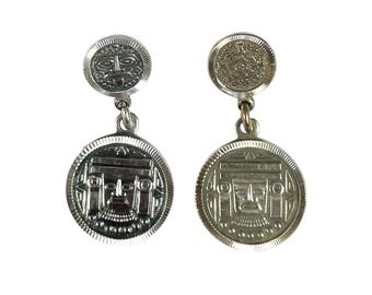 Vintage Taxco Mexico 925 Sterling Silver Aztec Tribal Face Dangle Earrings
