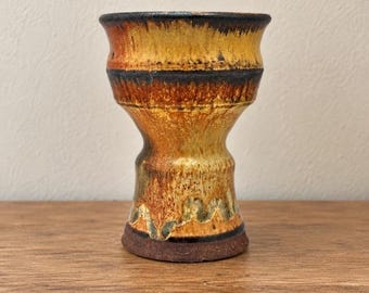 Vintage Handcrafted Studio Pottery Chalice Vase Brown Drip Glaze 5" Rustic