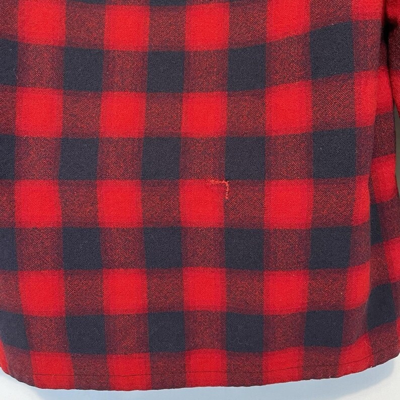 Vintage 60s Pendleton Board Shirt Mens L Red Navy Wool Plaid Loop Collar image 11