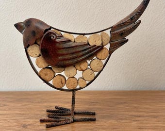 Vintage Rustic Metal Cork Bird Sculpture Folk Art Rebar Feet Cabin Decor