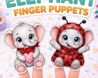 Printable Elephant Finger Puppets, Kids Craft Activity, Nursery Toy (Instant Download PDF)