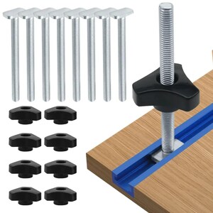 T-Bolt Knob Kit for Miter Track | 10/16PCS T-Slot Sliding Nut & Plastic Knob Set | Woodworking Jig Hardware for Router Table Table Saw