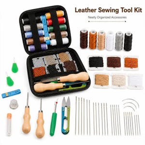 Leather Sewing Tool Kit | Waxed Thread, Needles, Repair Crafts