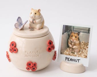 Custom Pet Memorial Urn, Ceramic Keepsake Jar with 3D Figurine and Butterfly