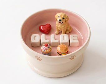 Custom 3D Pet Bowl | Personalized Ceramic Cat Dog Dish with Figurine
